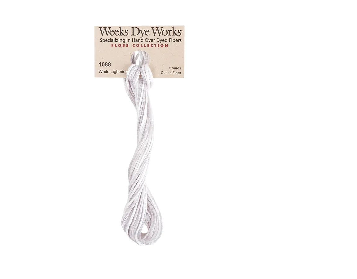 White Lightning #1088 by Weeks Dye Works- 5 yds Hand-Dyed, 6 Strand 100% Cotton Cross Stitch Embroidery Floss