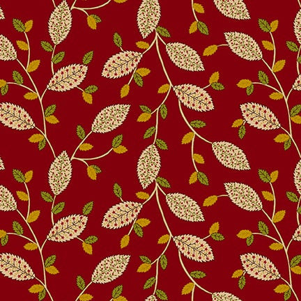 Quiet Grace - Fancy Leaves Cranberry - By Kim Diehl for Henry Glass Fabrics - Fabric Off the Bolt (Sizes in Description below)