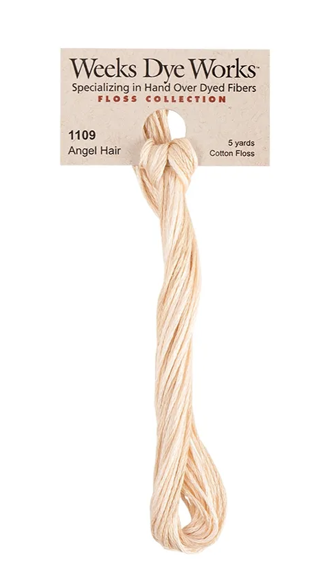 Angel Hair #1109 by Weeks Dye Works- 5 yds Hand-Dyed, 6 Strand 100% Cotton Cross Stitch Embroidery Floss
