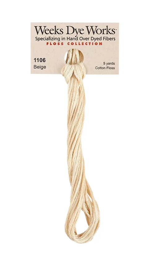 Beige #1106 by Weeks Dye Works- 5 yds Hand-Dyed, 6 Strand 100% Cotton Cross Stitch Embroidery Floss