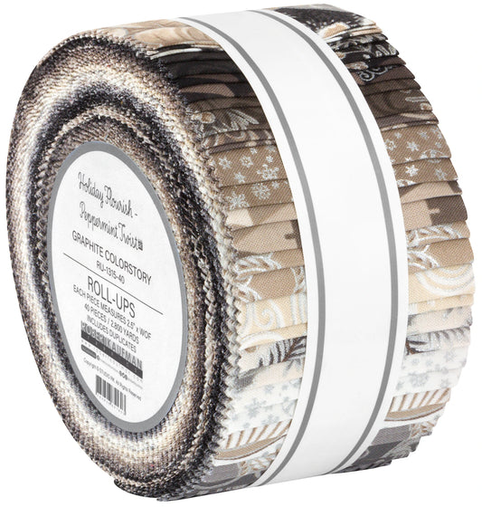 Holiday Flourish - Peppermint Twist - Graphite Colorstory by Robert Kaufman  2.5" Strips