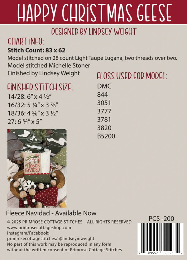 Happy Christmas Geese - Primrose Cottage Stitches