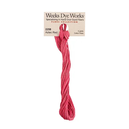 Aztec Red #2258 by Weeks Dye Works- 5 yds Hand-Dyed, 6 Strand 100% Cotton Cross Stitch Embroidery Floss