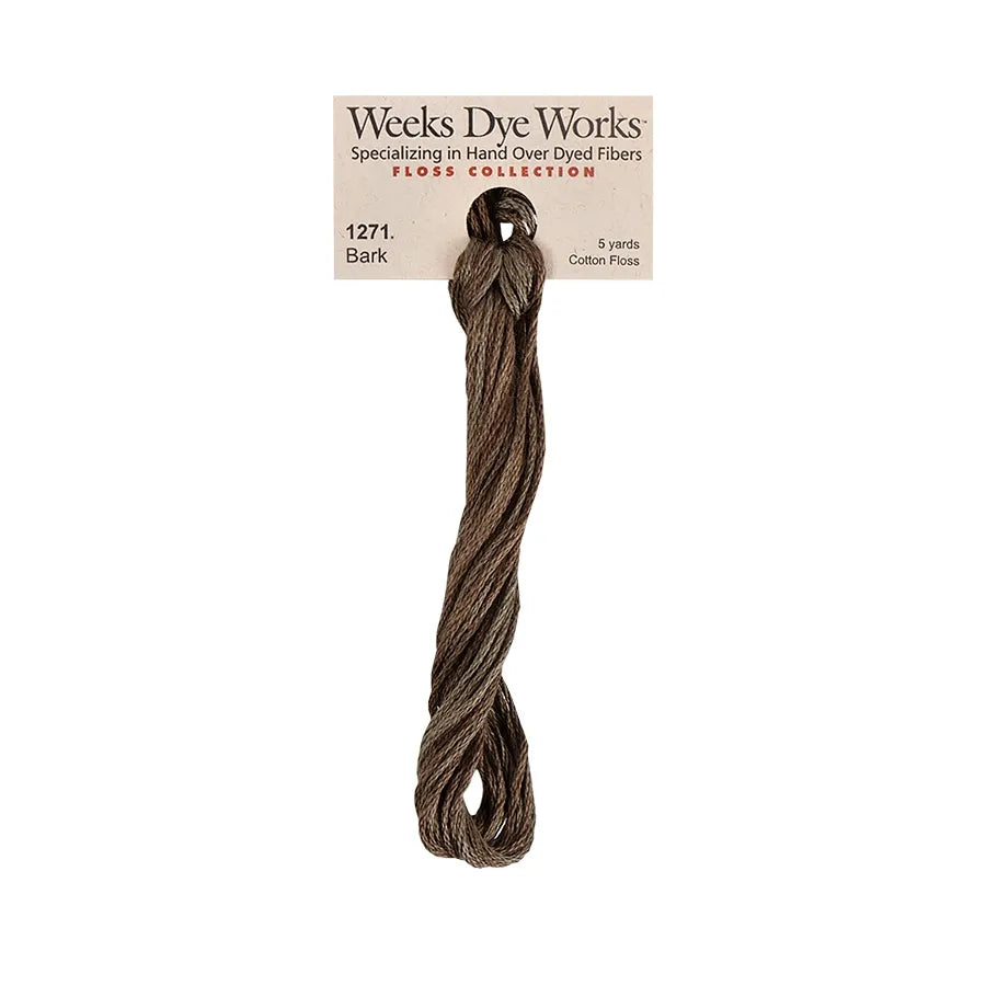 Bark #1271 by Weeks Dye Works- 5 yds Hand-Dyed, 6 Strand 100% Cotton Cross Stitch Embroidery Floss