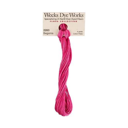Begonia #2263 by Weeks Dye Works- 5 yds Hand-Dyed, 6 Strand 100% Cotton Cross Stitch Embroidery Floss