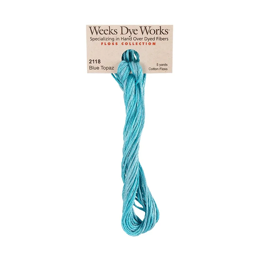 Blue Topaz #2118 by Weeks Dye Works- 5 yds Hand-Dyed, 6 Strand 100% Cotton Cross Stitch Embroidery Floss