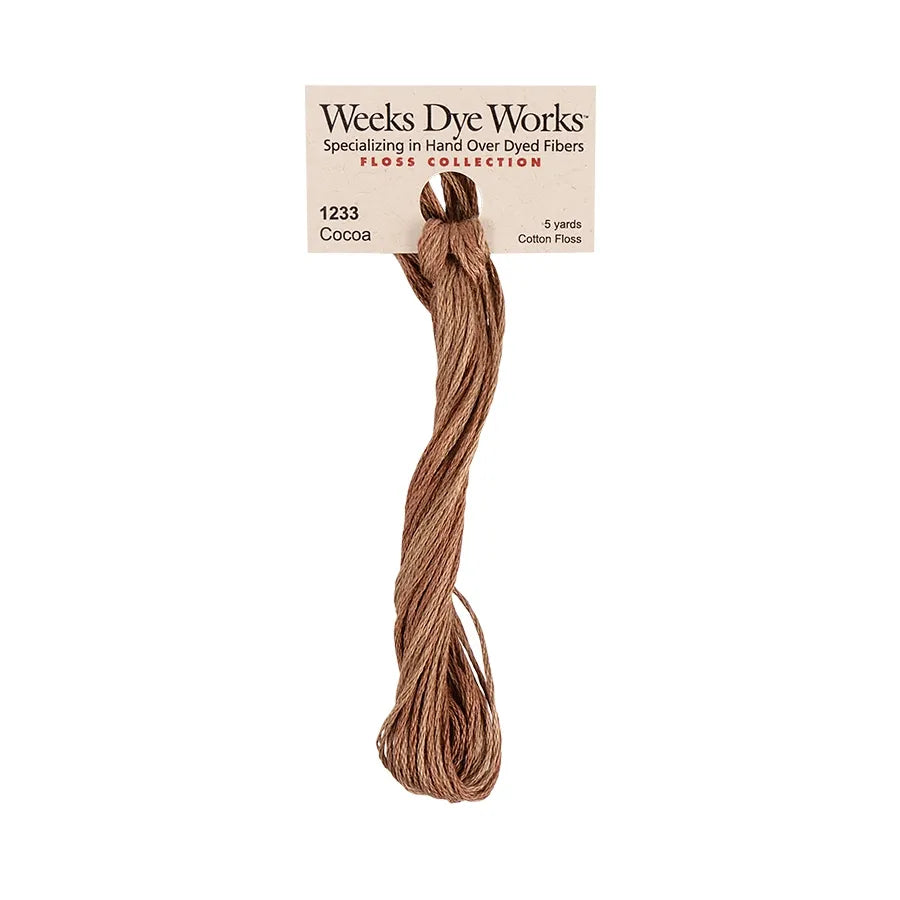 Cocoa #1233 by Weeks Dye Works- 5 yds Hand-Dyed, 6 Strand 100% Cotton Cross Stitch Embroidery Floss