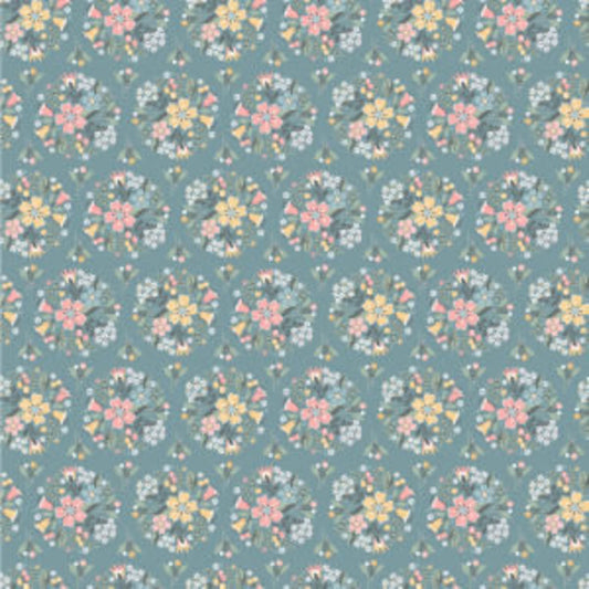 Songbird Serenade by Sheri McCulley for Poppie Cotton Bridal Bouquet Dk Blue- Fabric Off the Bolt