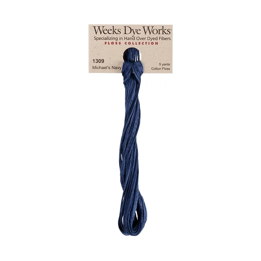 Michael's Navy #1309 by Weeks Dye Works- 5 yds Hand-Dyed, 6 Strand 100% Cotton Cross Stitch Embroidery Floss