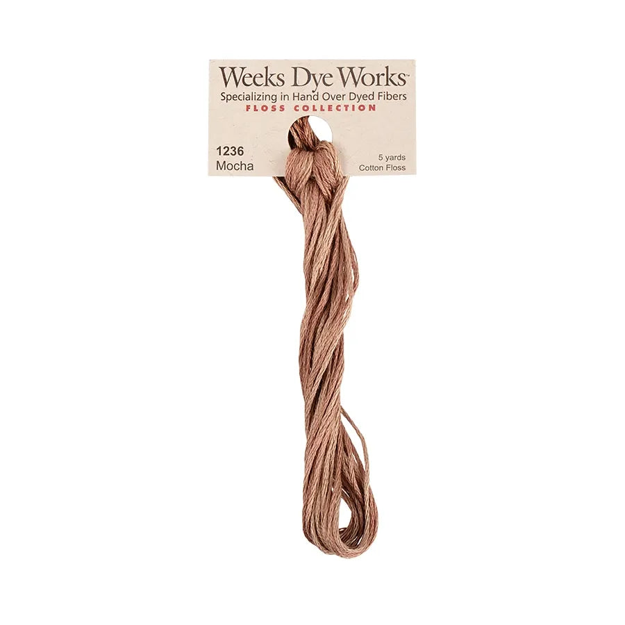 Mocha #1236 by Weeks Dye Works- 5 yds Hand-Dyed, 6 Strand 100% Cotton Cross Stitch Embroidery Floss