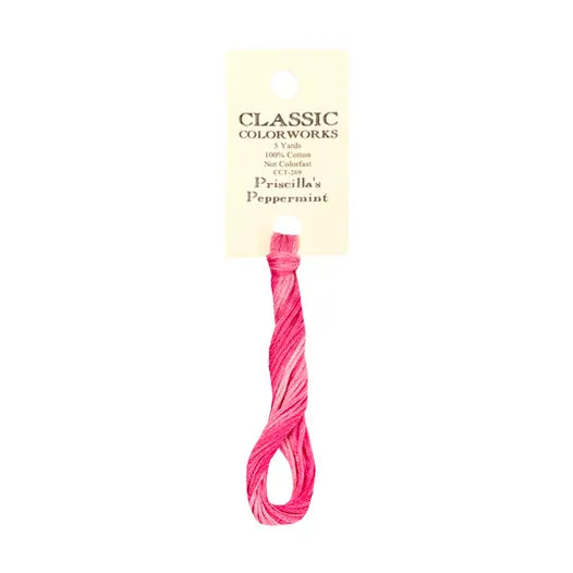 Priscilla's Peppermint by Classic Colorworks - 5 yds, Hand-Dyed, 6 Strand, 100% Cotton, Cross Stitch Embroidery Floss