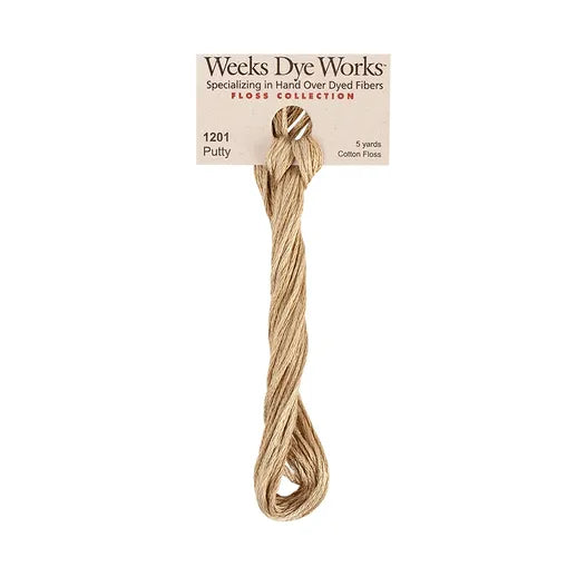Putty #1201 by Weeks Dye Works- 5 yds Hand-Dyed, 6 Strand 100% Cotton Cross Stitch Embroidery Floss