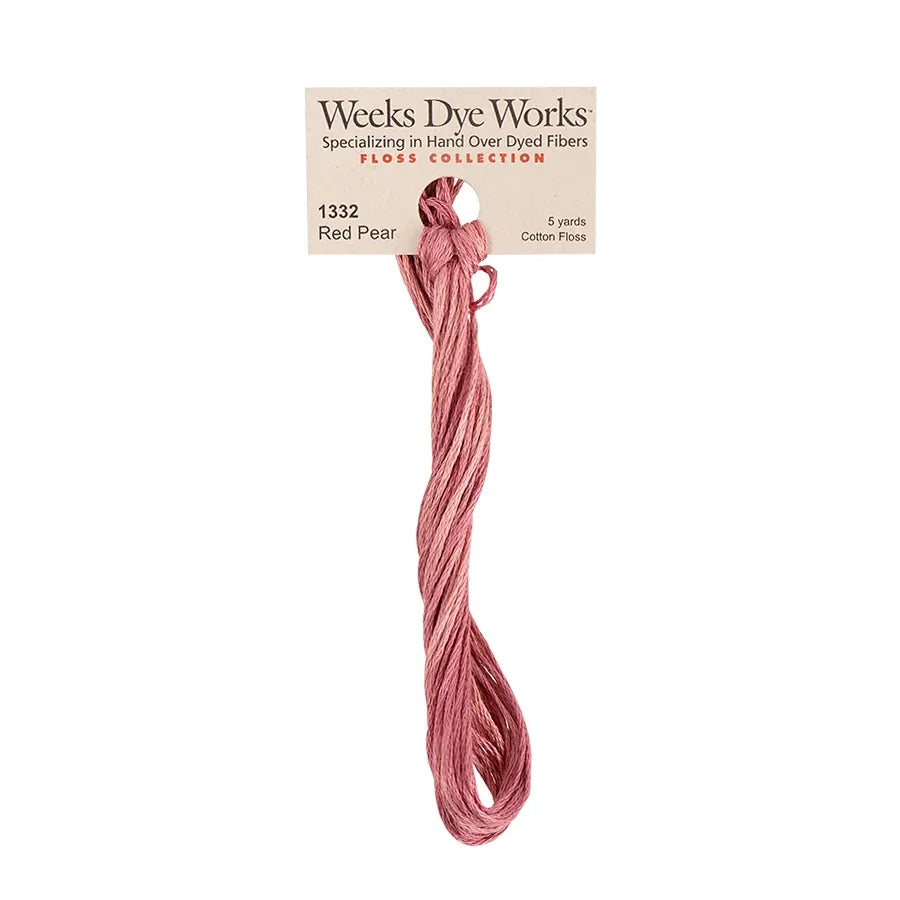 Red Pear #1332 by Weeks Dye Works- 5 yds Hand-Dyed, 6 Strand 100% Cotton Cross Stitch Embroidery Floss