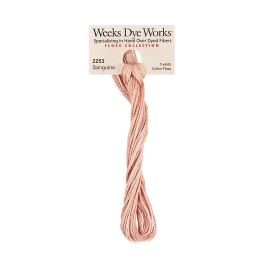 Sanguine #2253 by Weeks Dye Works- 5 yds Hand-Dyed, 6 Strand 100% Cotton Cross Stitch Embroidery Floss