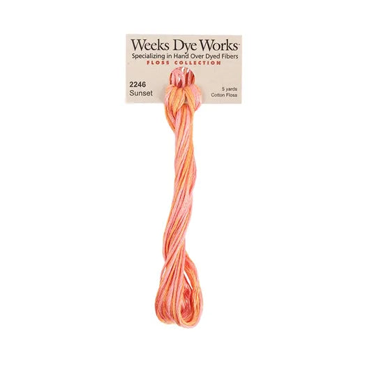 Sunset #2246 by Weeks Dye Works- 5 yds Hand-Dyed, 6 Strand 100% Cotton Cross Stitch Embroidery Floss