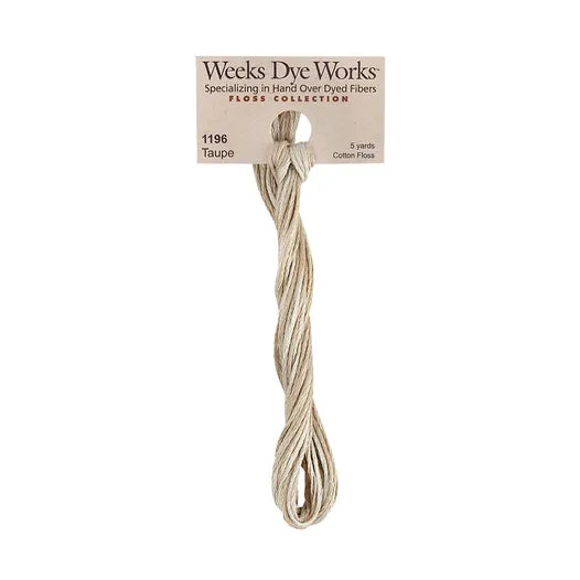 Taupe #1196 by Weeks Dye Works- 5 yds Hand-Dyed, 6 Strand 100% Cotton Cross Stitch Embroidery Floss