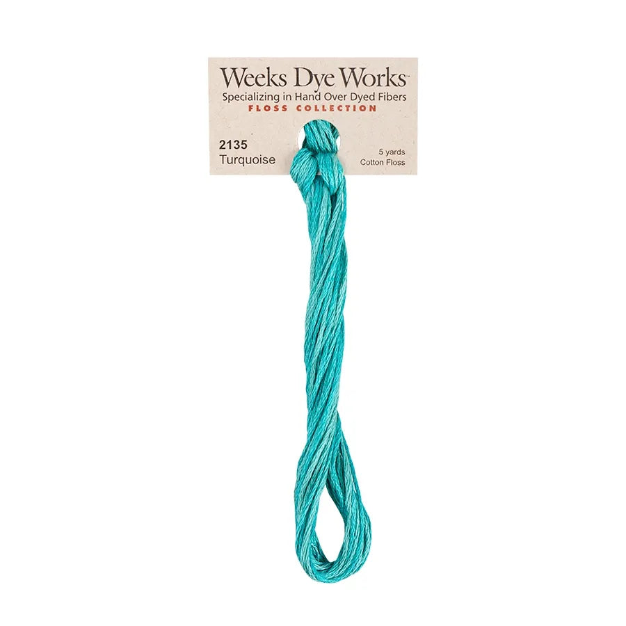 Turquoise #2135 by Weeks Dye Works- 5 yds Hand-Dyed, 6 Strand 100% Cotton Cross Stitch Embroidery Floss