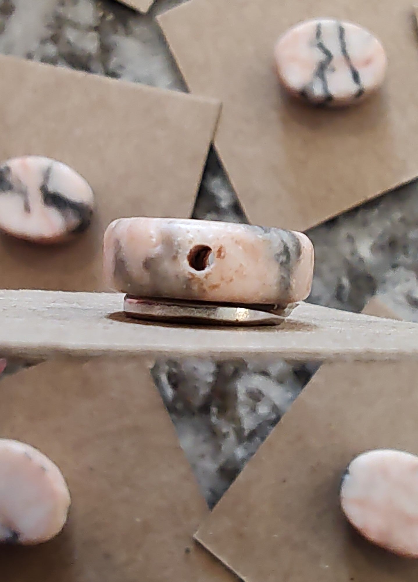 Needle Minder - Pink and Black Marbled Stone w/needle hole