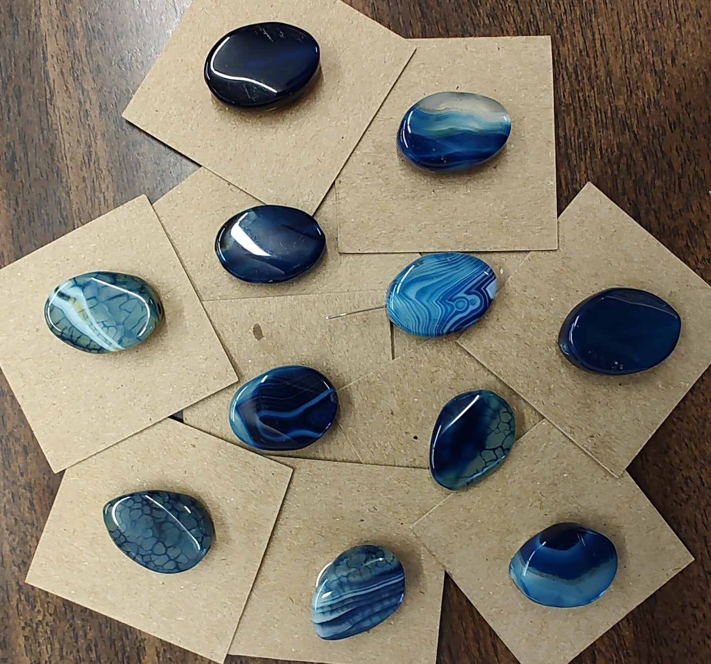 Needleminder- Blue Marbled Glass w/needle hole