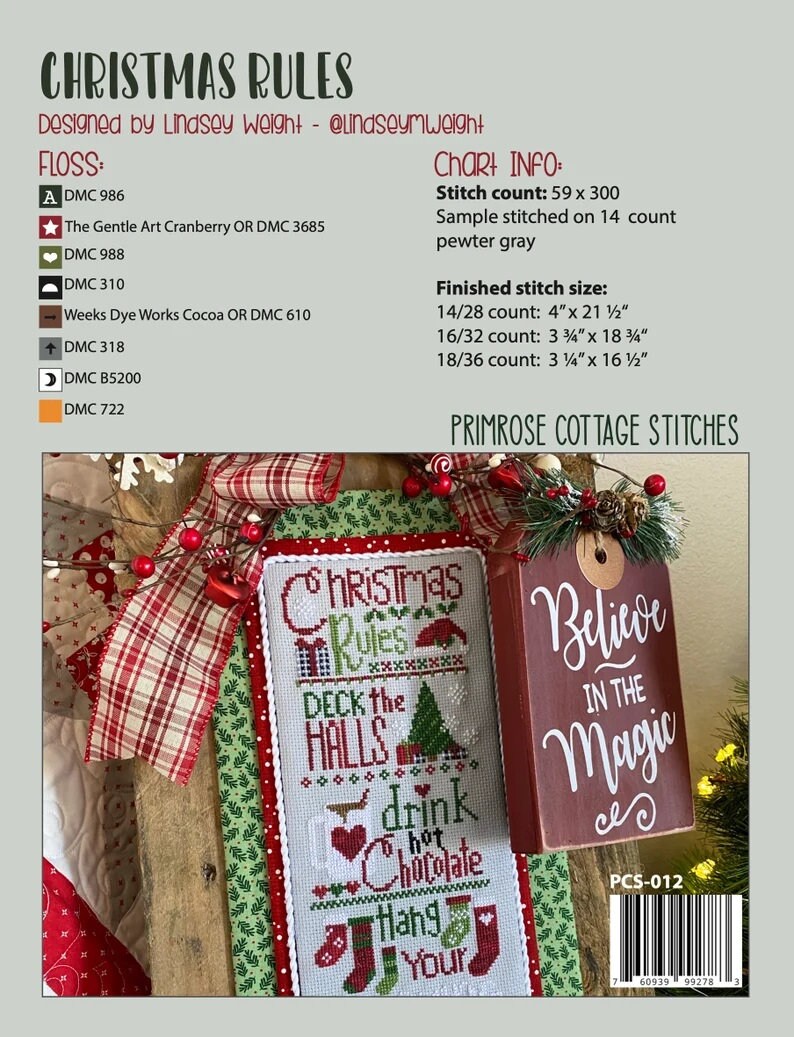 Christmas Rules – PAPER Pattern – Primrose Cottage Stitches