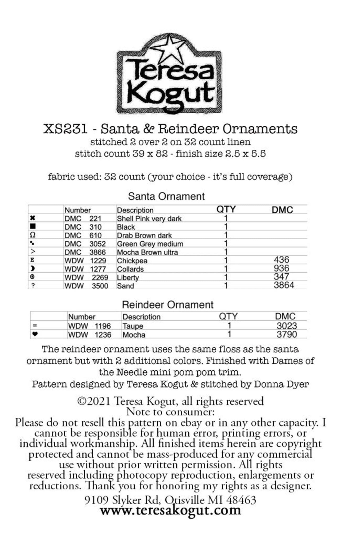 Santa & Reindeer Ornaments by Teresa Kogut