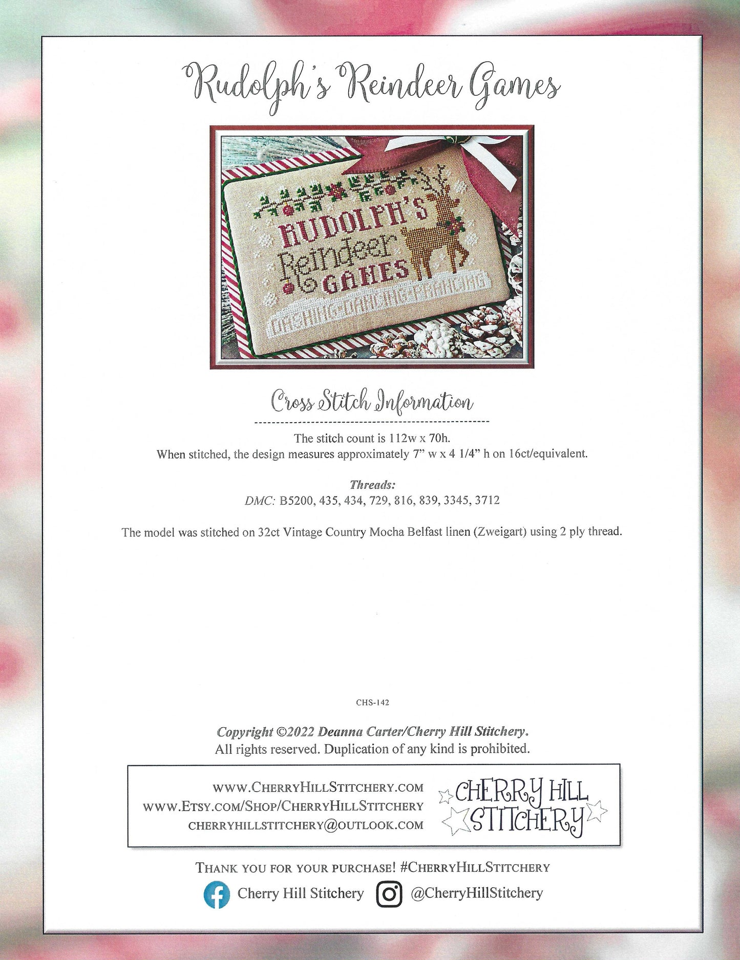 Rudolph's Reindeer Games – PAPER Pattern – Cherry Hill Stitchery