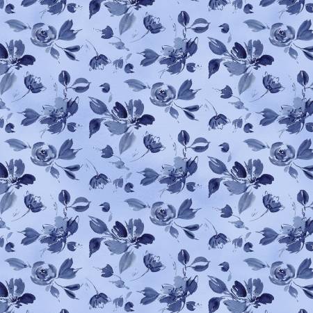 Dreaming in Blue - Medium Blue Tossed Flowers -  by Wilmington Prints - Fabric Off the Bolt (Sizes in Description below)