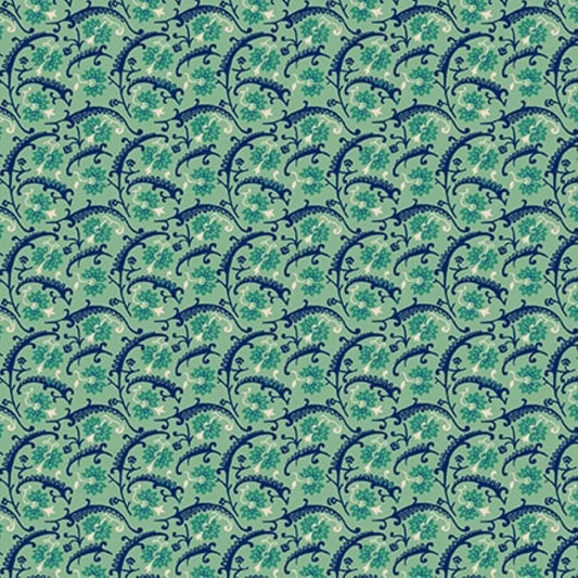 Quiet Grace - Vintage Floral Aqua - By Kim Diehl for Henry Glass Fabrics - Fabric Off the Bolt (Sizes in Description below)