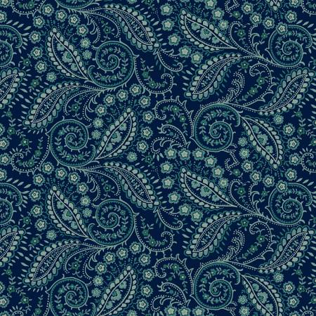 Quiet Grace - Swirled Paisley Navy - By Kim Diehl for Henry Glass Fabrics - Fabric Off the Bolt (Sizes in Description below)