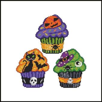 Halloween Cupcakes Trio I- Cross Stitch Wonders