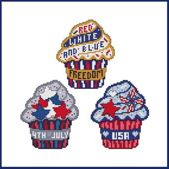 Patriotic Cupcakes Trio - Cross Stitch Wonders