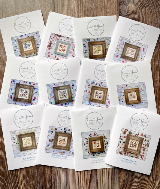 12 Monthly Mini Cross Stitch Bundle with Floss by Count your Stitches