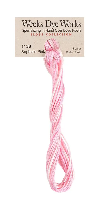 Sophia's Pink #1138 by Weeks Dye Works- 5 yds Hand-Dyed, 6 Strand 100% Cotton Cross Stitch Embroidery Floss