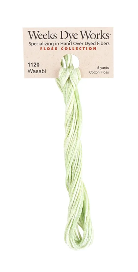 Wasabi #1120 by Weeks Dye Works- 5 yds Hand-Dyed, 6 Strand 100% Cotton Cross Stitch Embroidery Floss