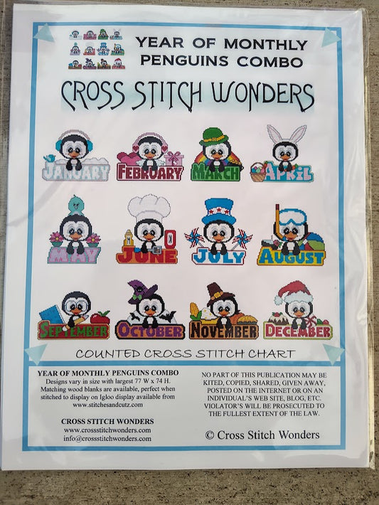 Year of Monthly Penguins Combos - Cross Stitch Wonders