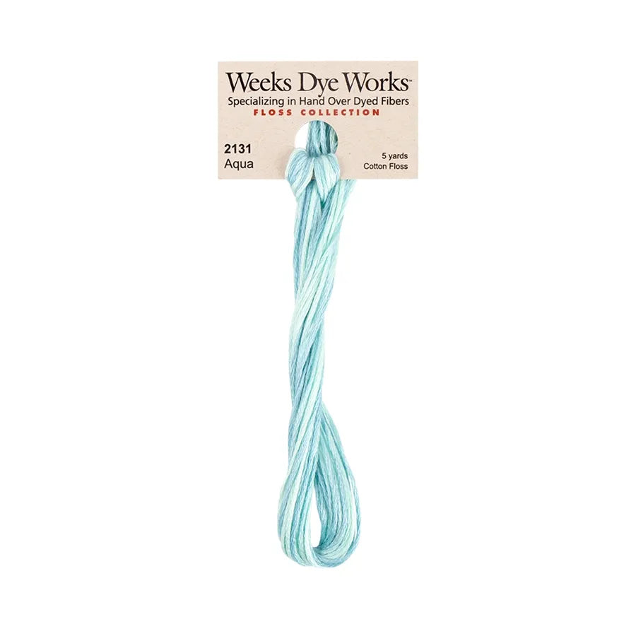 Aqua #2131 by Weeks Dye Works- 5 yds Hand-Dyed, 6 Strand 100% Cotton Cross Stitch Embroidery Floss