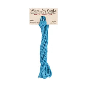 Bluecoat Blue #6550 by Weeks Dye Works- 5 yds Hand-Dyed, 6 Strand 100% Cotton Cross Stitch Embroidery Floss