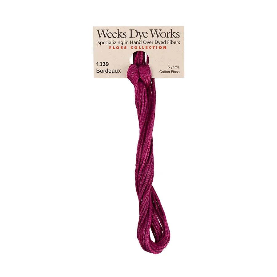 Bordeaux #1339 by Weeks Dye Works- 5 yds Hand-Dyed, 6 Strand 100% Cotton Cross Stitch Embroidery Floss