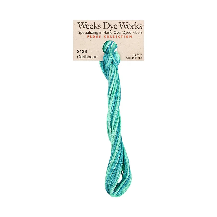 Caribbean #2136 by Weeks Dye Works- 5 yds Hand-Dyed, 6 Strand 100% Cotton Cross Stitch Embroidery Floss