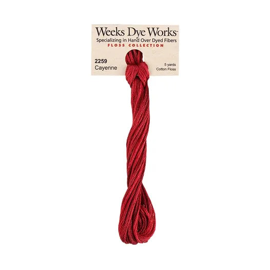 Cayenne #2259 by Weeks Dye Works- 5 yds Hand-Dyed, 6 Strand 100% Cotton Cross Stitch Embroidery Floss