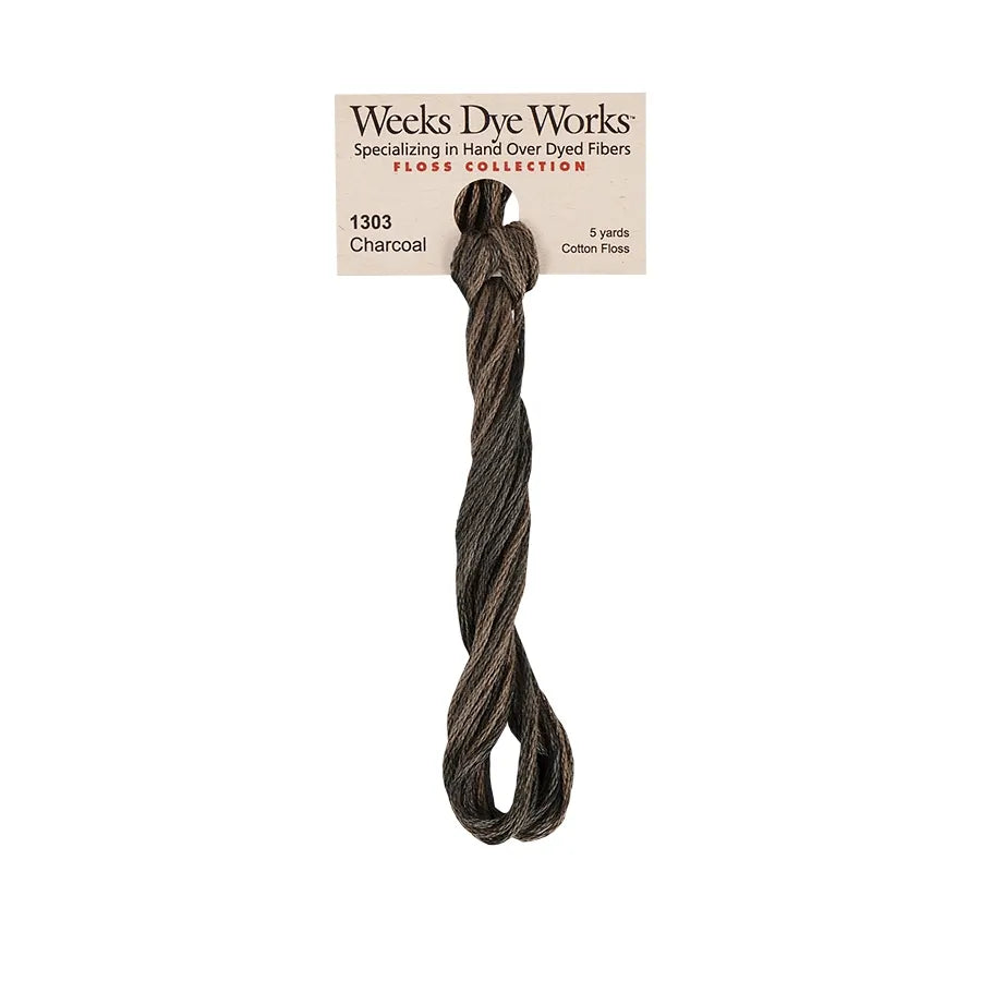Charcoal #1303 by Weeks Dye Works- 5 yds Hand-Dyed, 6 Strand 100% Cotton Cross Stitch Embroidery Floss