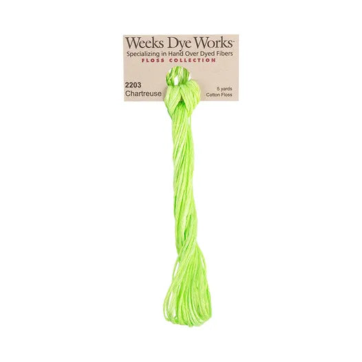 Chartreuse #2203 by Weeks Dye Works- 5 yds Hand-Dyed, 6 Strand 100% Cotton Cross Stitch Embroidery Floss