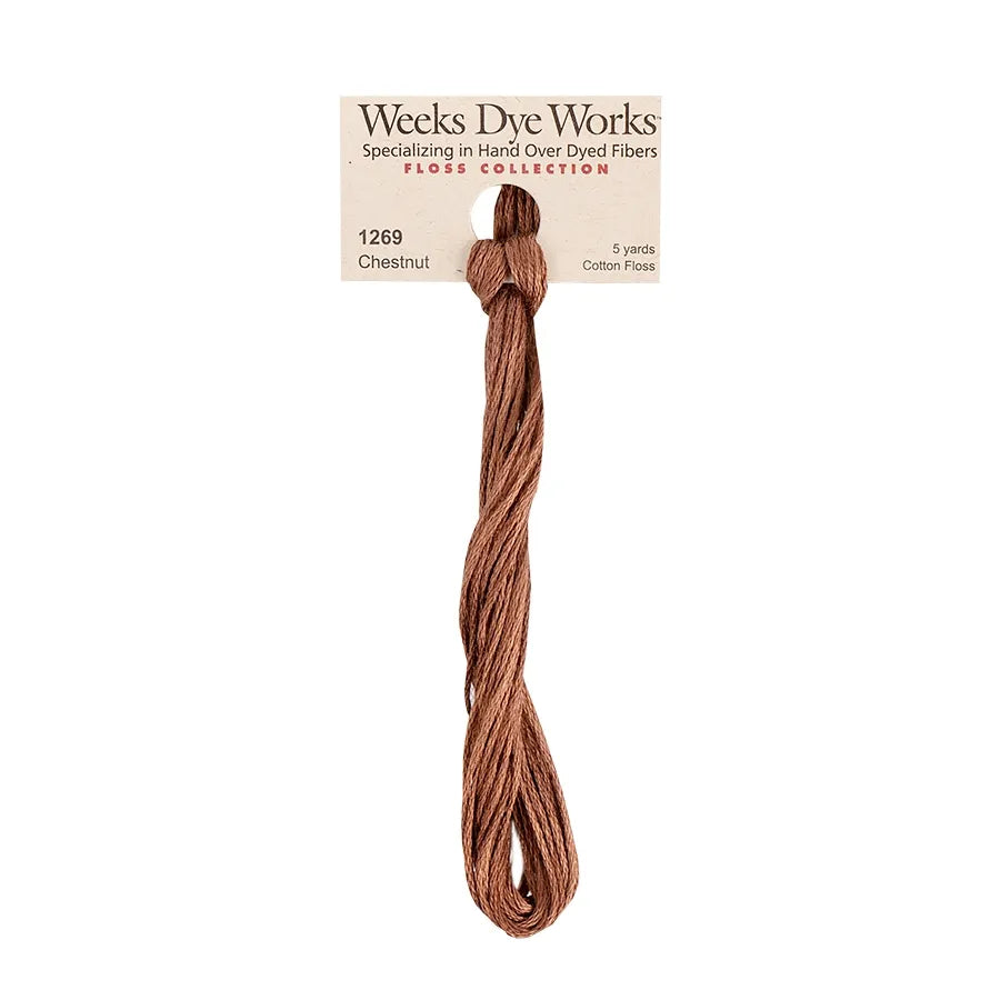 Chestnut #1269 by Weeks Dye Works- 5 yds Hand-Dyed, 6 Strand 100% Cotton Cross Stitch Embroidery Floss
