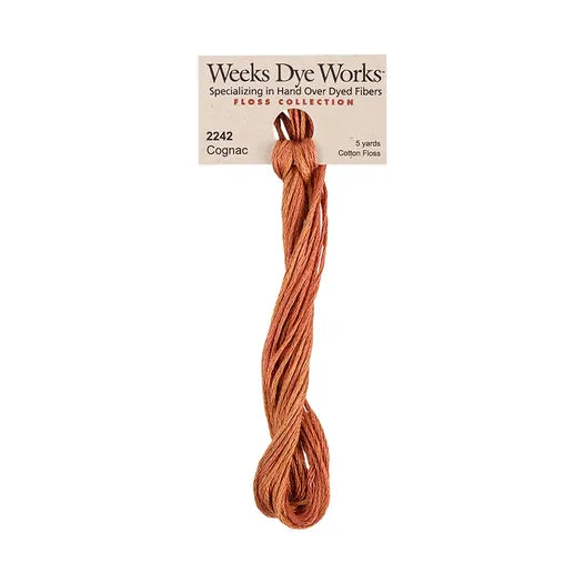 Cognac #2242 by Weeks Dye Works- 5 yds Hand-Dyed, 6 Strand 100% Cotton Cross Stitch Embroidery Floss