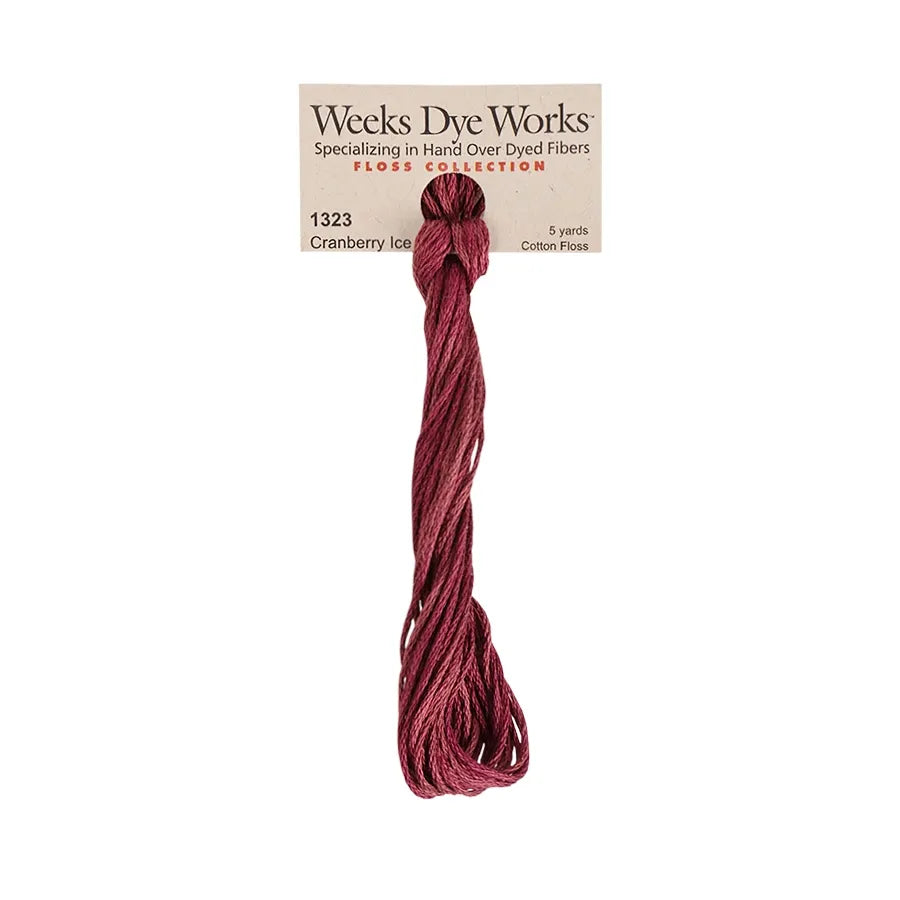 Cranberry Ice #1323 by Weeks Dye Works- 5 yds Hand-Dyed, 6 Strand 100% Cotton Cross Stitch Embroidery Floss