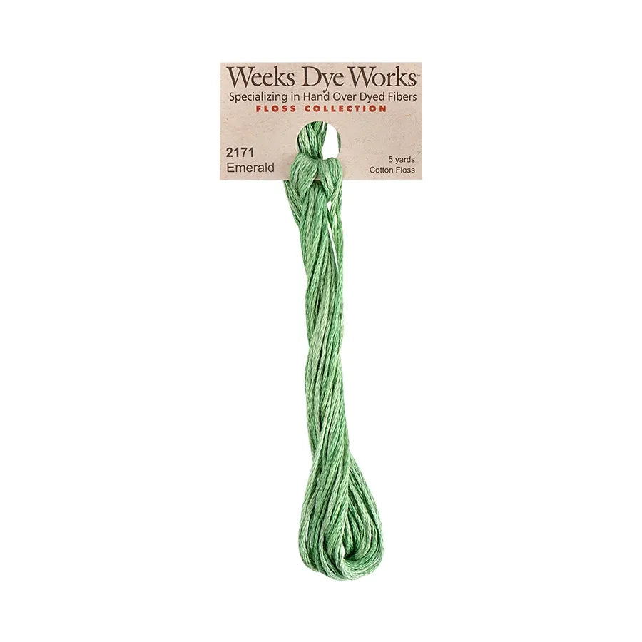 Emerald #2171 by Weeks Dye Works- 5 yds Hand-Dyed, 6 Strand 100% Cotton Cross Stitch Embroidery Floss