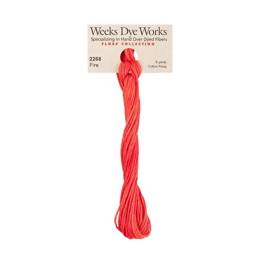Fire #2268 by Weeks Dye Works- 5 yds Hand-Dyed, 6 Strand 100% Cotton Cross Stitch Embroidery Floss