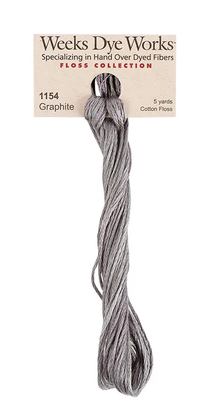 Graphite #1154 by Weeks Dye Works- 5 yds Hand-Dyed, 6 Strand 100% Cotton Cross Stitch Embroidery Floss