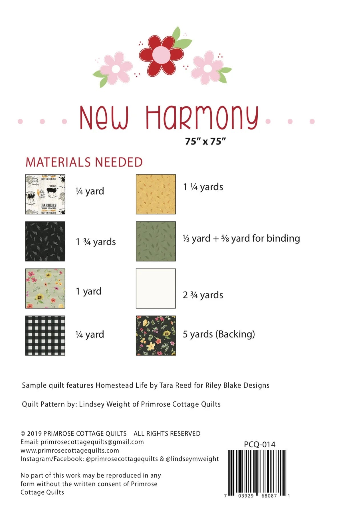 New Harmony Quilt Pattern by Primrose Cottage Quilts - This is a paper pattern