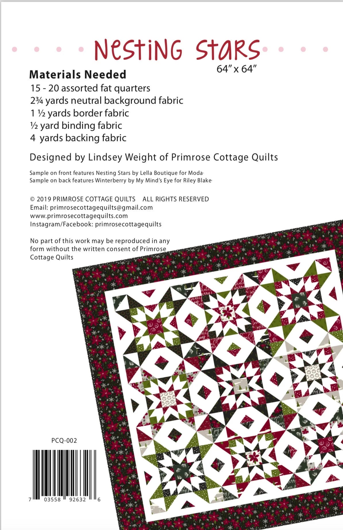 Nesting Stars Quilt Pattern by Primrose Cottage Quilts - This is a paper pattern